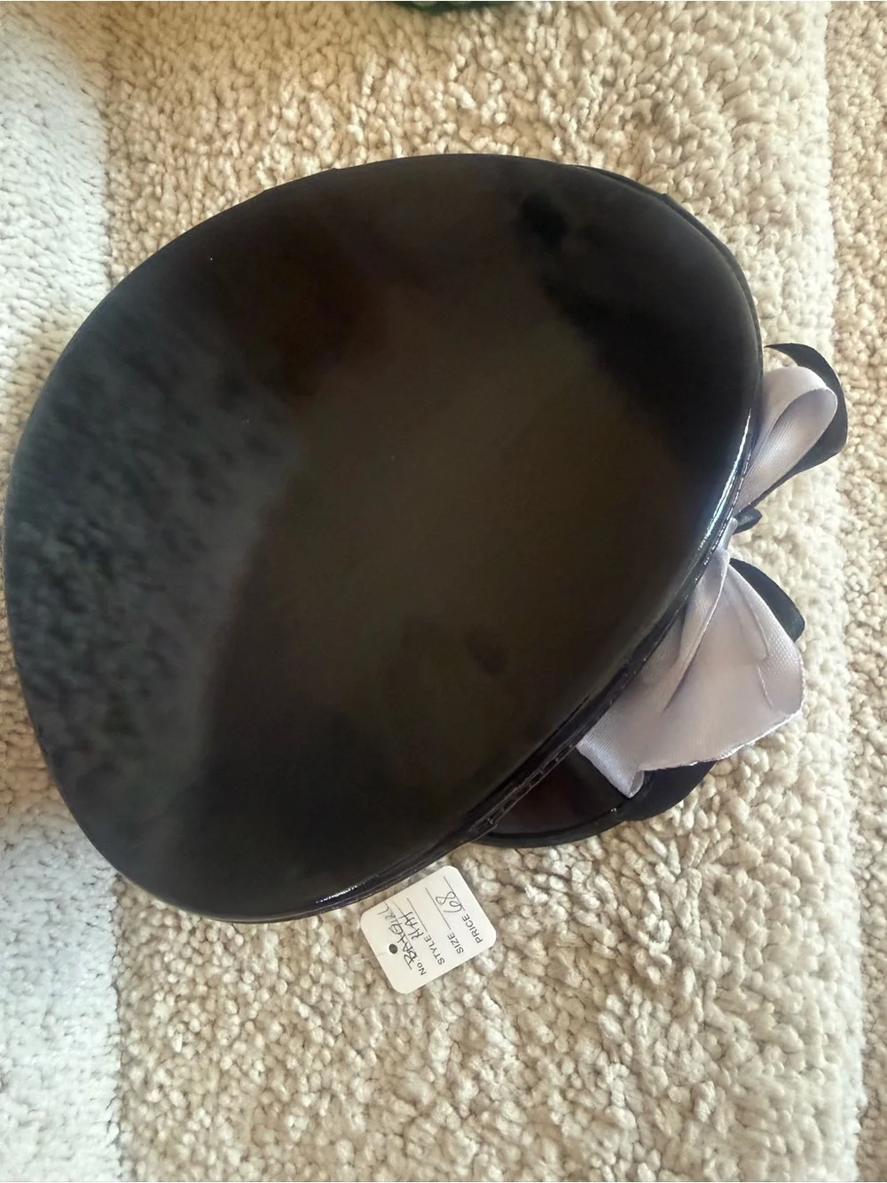 Black Patent Captain Hat with Silver Pentagram & Bat Bow
